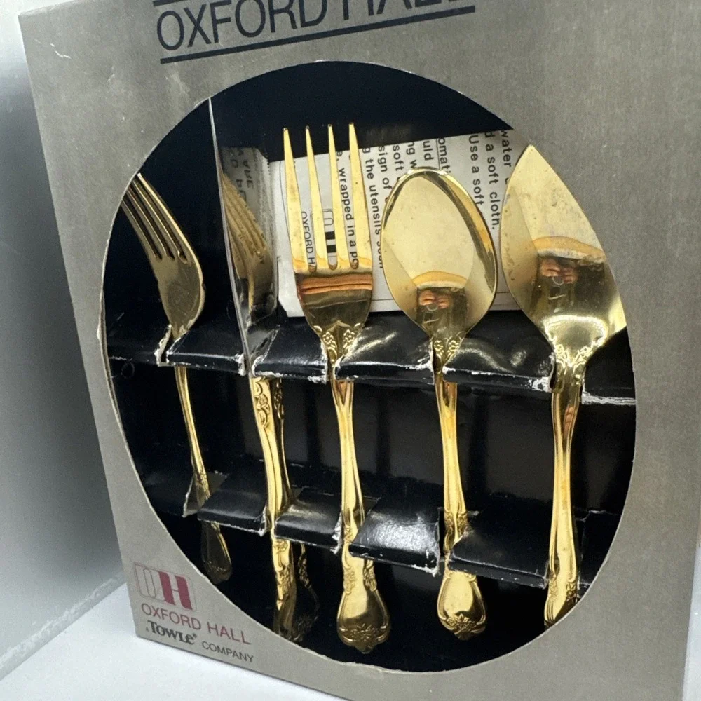 Oxford Hall Golden Collection Gold Rose‎ Flute Flatware Set - 23 Pieces